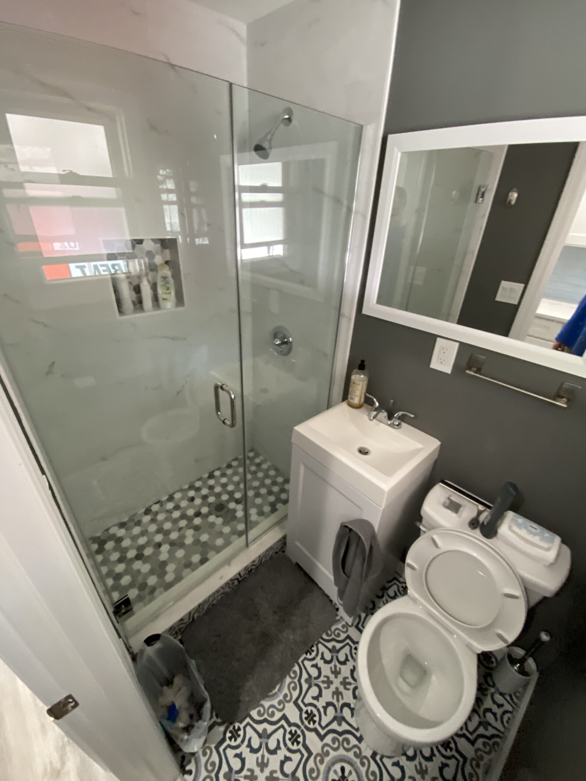 Full bathroom remodel — black and white