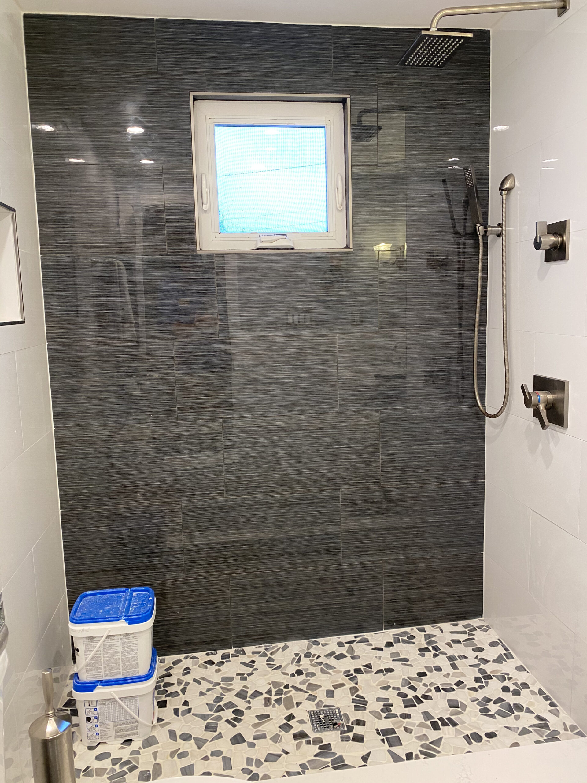 Shower remodel — dark slate tile